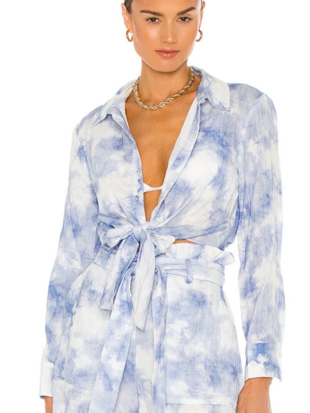 Jonathan Simkhai Swim Rare 100% Cotton Anabella Top Coverup in Sky Tie Dye Sz M